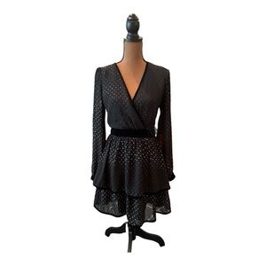 Adelyn Rae Black Ruffled  V Neck Mini Dress Size XS